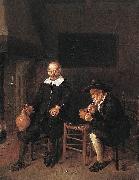 Quirijn van Brekelenkam, Interior with a smoking and a drinking man by a fire.